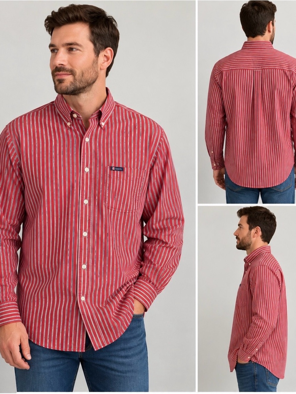 Chaps Red & White Vertical Stripe Button-Down Shirt